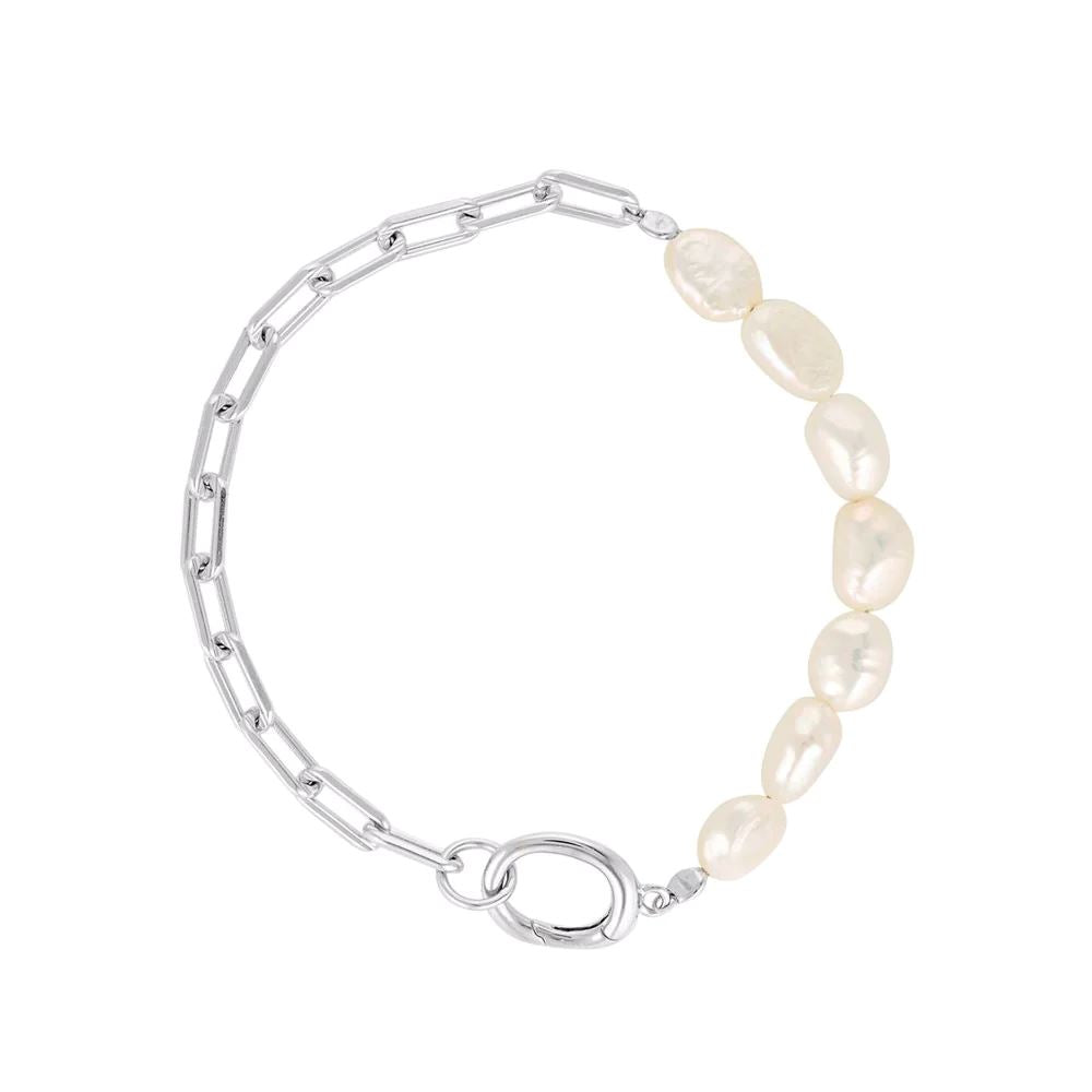 LINDA TAHIJA Paperclip Baroque Pearl Bracelet - Sterling Silver BRACELET - Zabecca Living