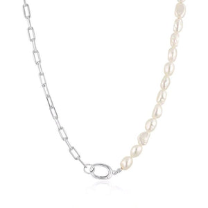 LINDA TAHIJA Paperclip Baroque Pearl Necklace - Sterling Silver Necklace - Zabecca Living