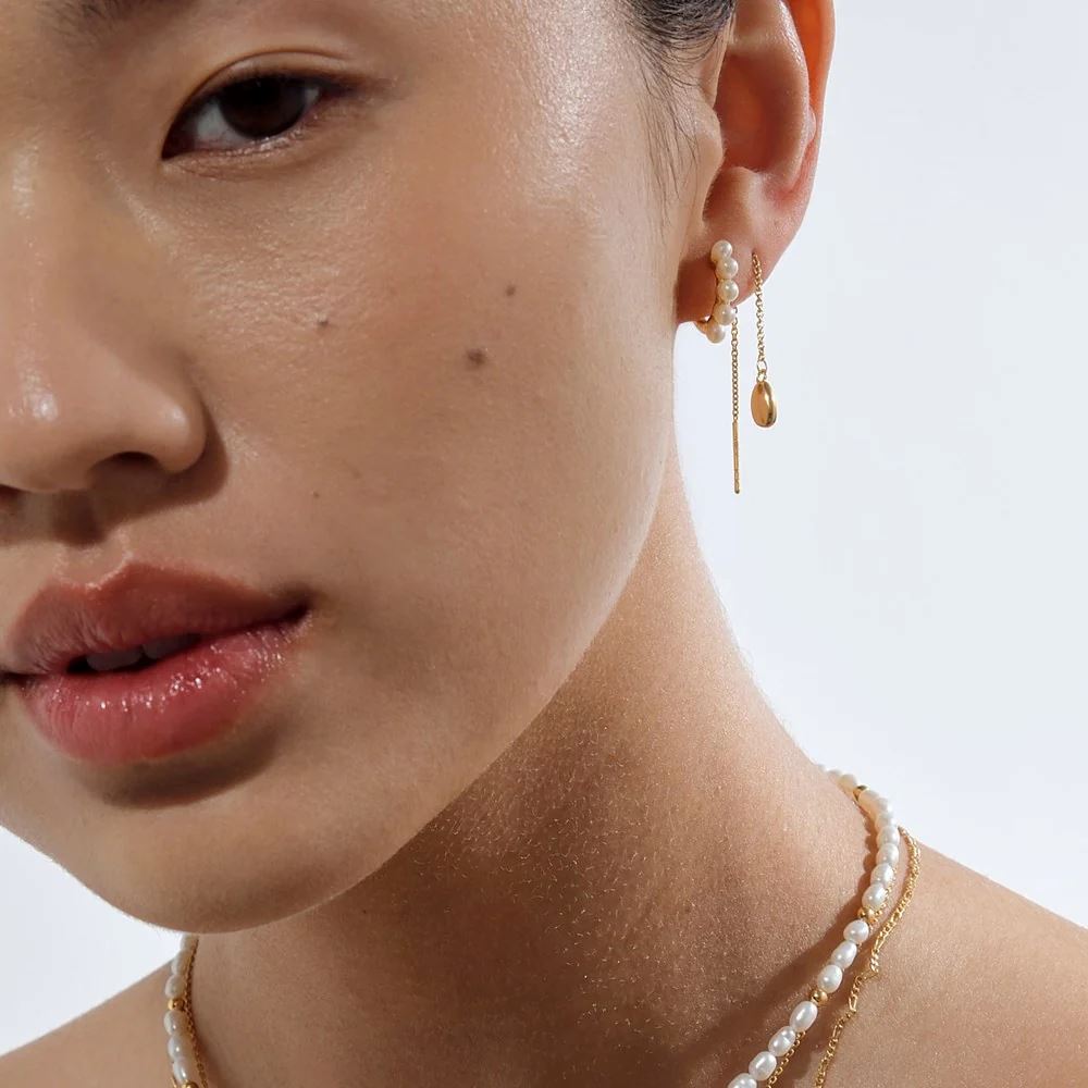 LINDA TAHIJA Wake Pearl Huggie Earrings - Gold Earrings - Zabecca Living