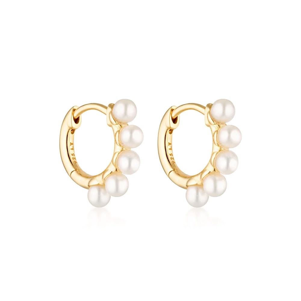 LINDA TAHIJA Wake Pearl Huggie Earrings - Gold Earrings - Zabecca Living