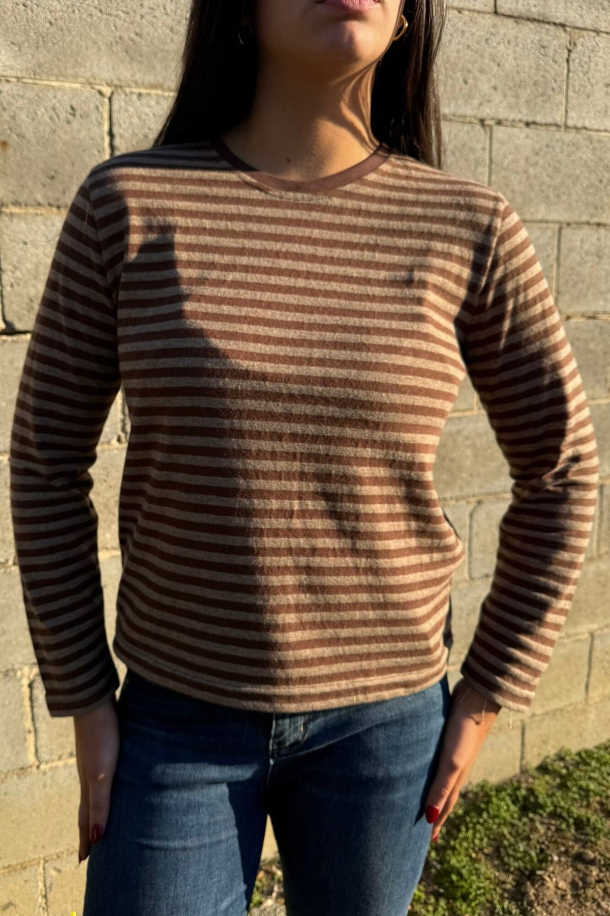LITTLE LIES Athena Stripe Long Sleeve - Brown Long Sleeve Tee - Zabecca Living