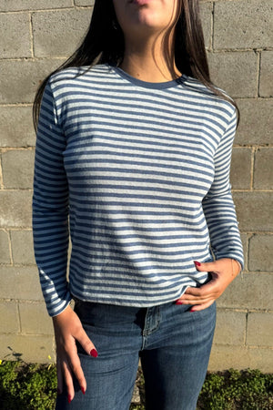 LITTLE LIES Athena Stripe Long Sleeve - Light Blue/Mid Blue Long Sleeve Tee - Zabecca Living