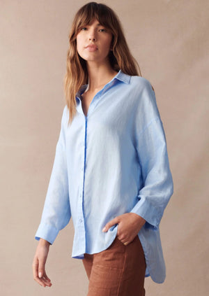 LITTLE LIES Boyfriend Shirt - Blue Shirts & Blouses - Zabecca Living