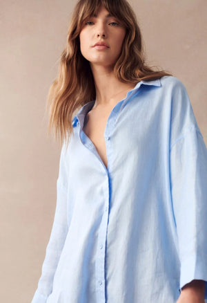 LITTLE LIES Boyfriend Shirt - Blue Shirts & Blouses - Zabecca Living