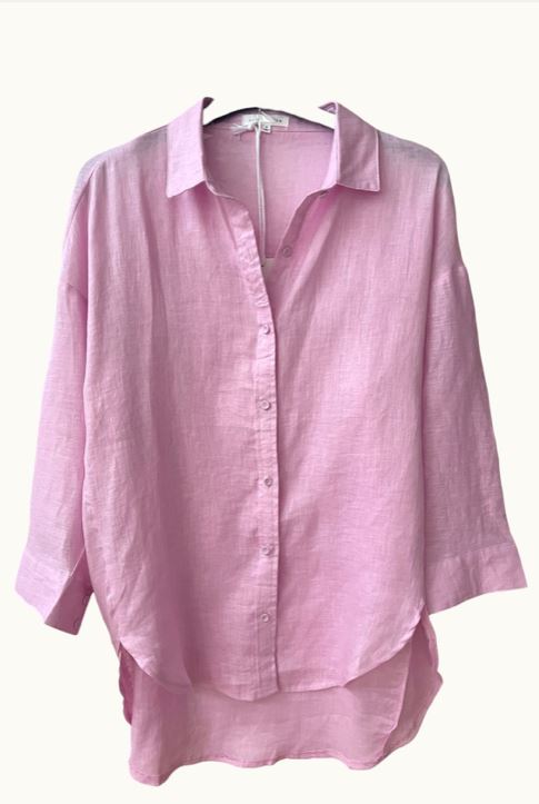 LITTLE LIES Boyfriend Shirt - Pink Shirts & Blouses - Zabecca Living