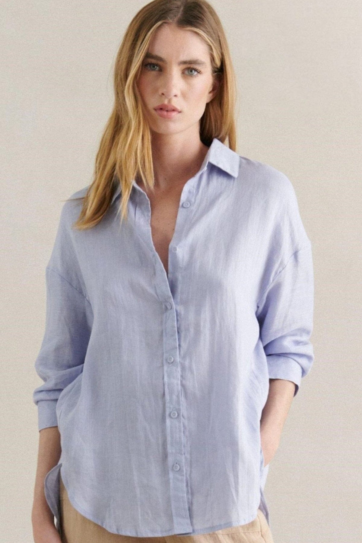 LITTLE LIES Boyfriend Shirt - Powder Blue Shirts &amp; Blouses - Zabecca Living