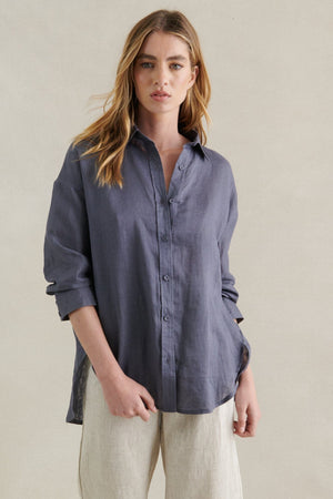 LITTLE LIES Boyfriend Shirt - Steel Shirts & Blouses - Zabecca Living