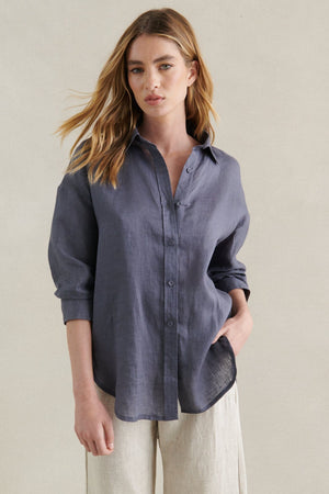 LITTLE LIES Boyfriend Shirt - Steel Shirts & Blouses - Zabecca Living