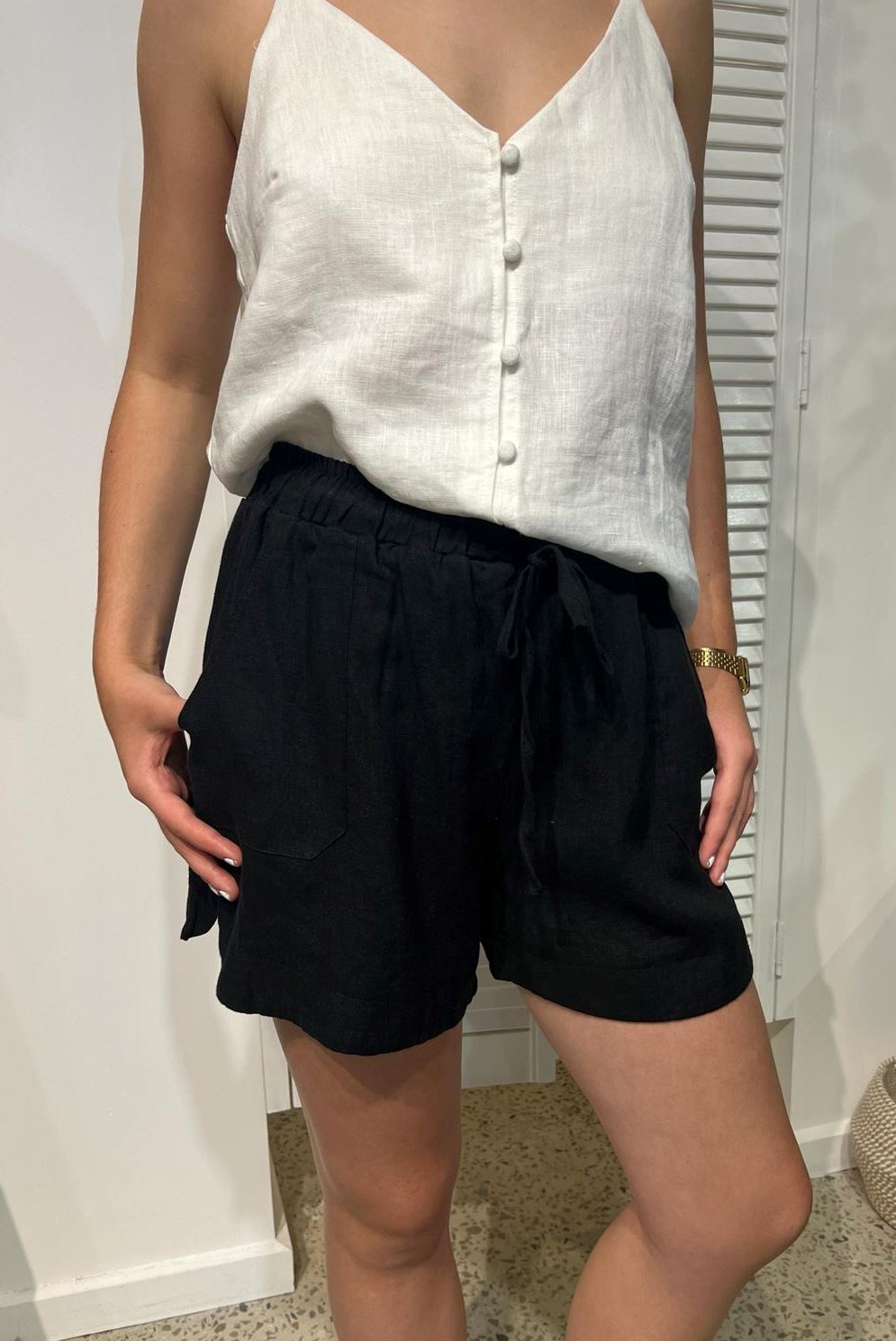 LITTLE LIES Bronte Linen Shorts - Black SHORTS - Zabecca Living