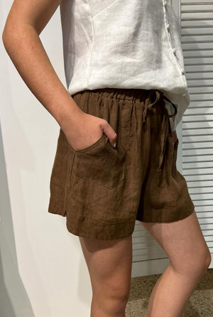 LITTLE LIES Bronte Linen Shorts - Mocha SHORTS - Zabecca Living