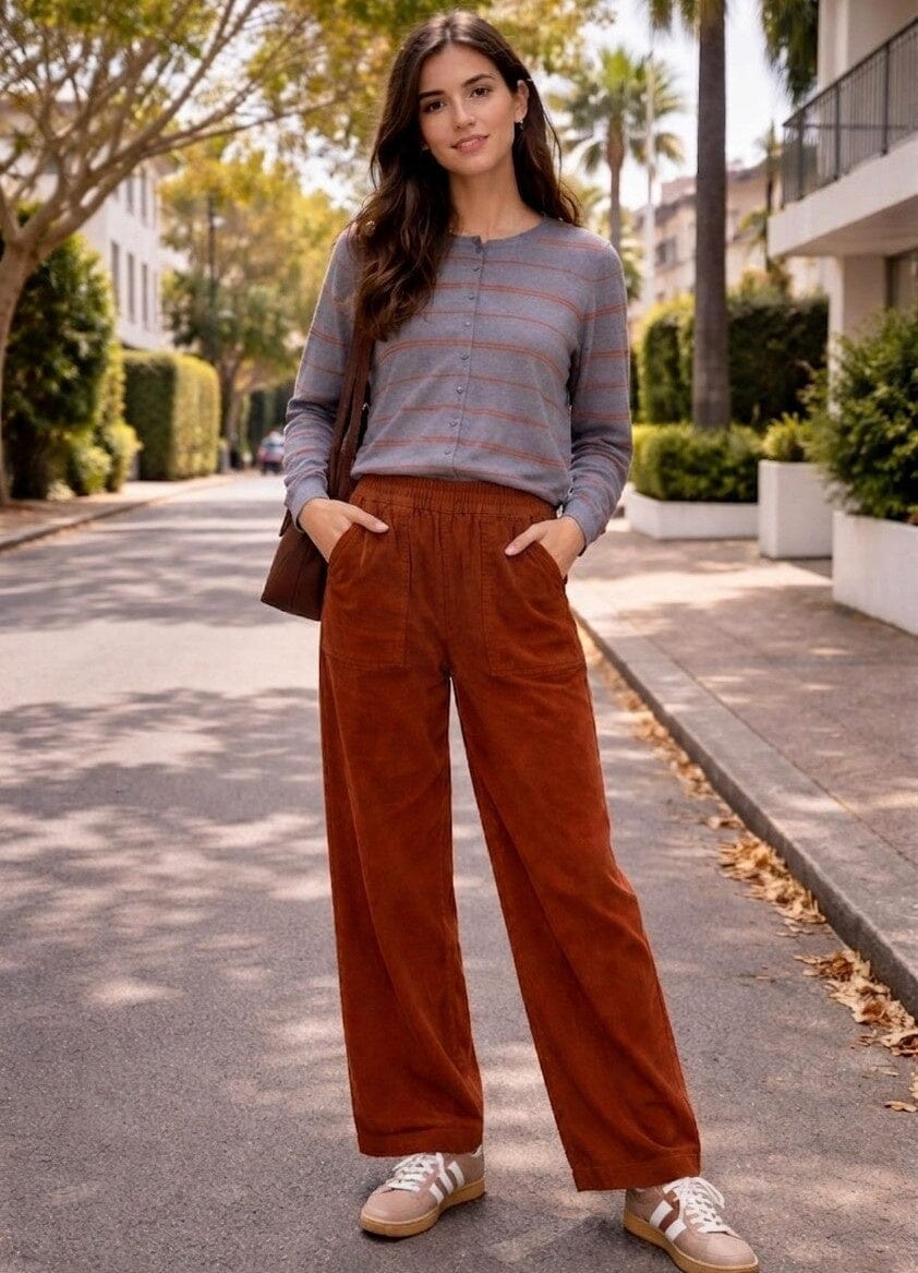 LITTLE LIES Cord Barrel Leg Pant - Camel PANTS - Zabecca Living