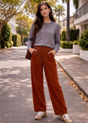 LITTLE LIES Cord Barrel Leg Pant - Camel PANTS - Zabecca Living