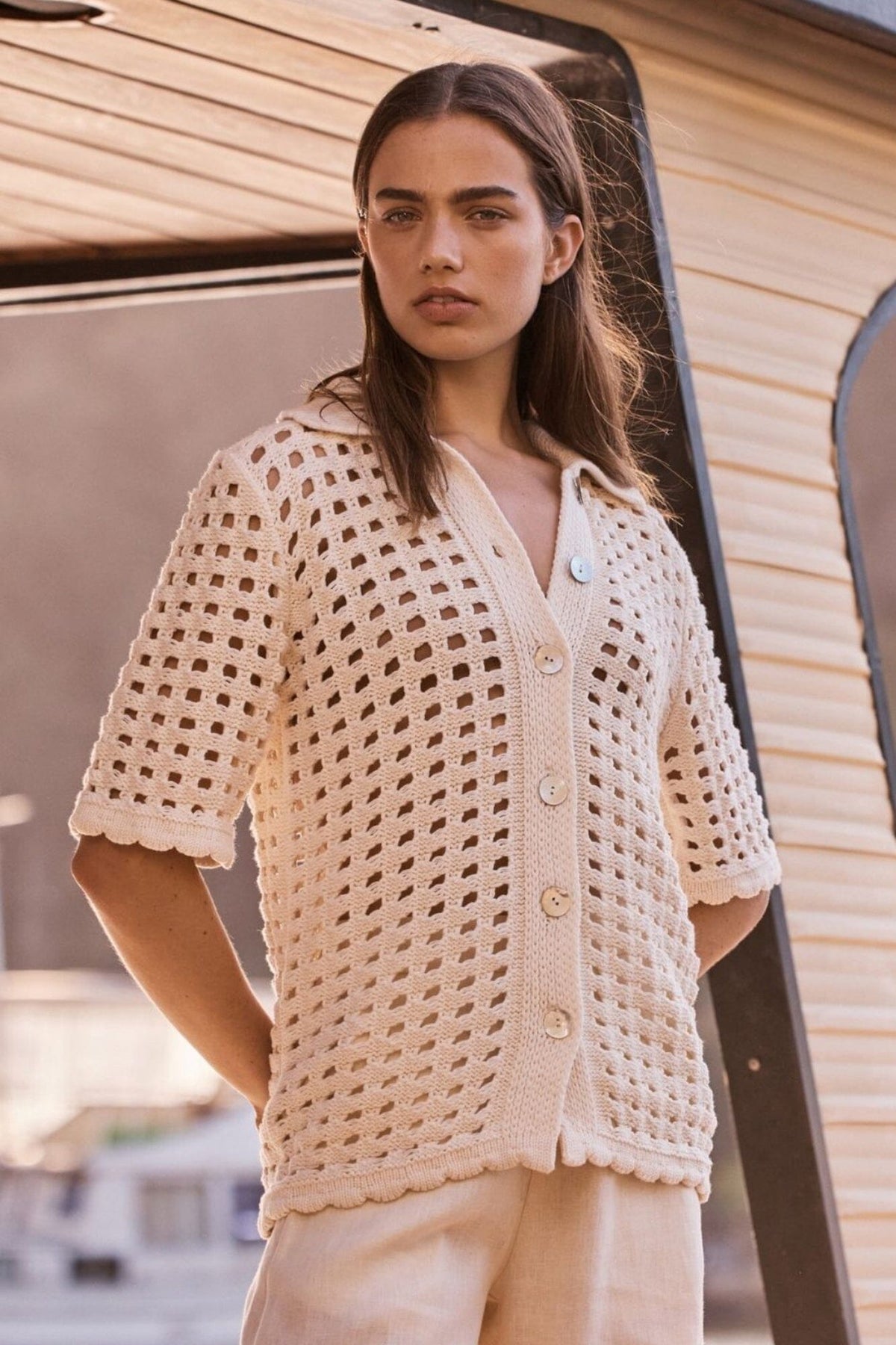 LITTLE LIES Della Crochet Shirt - Cream Shirts &amp; Blouses - Zabecca Living