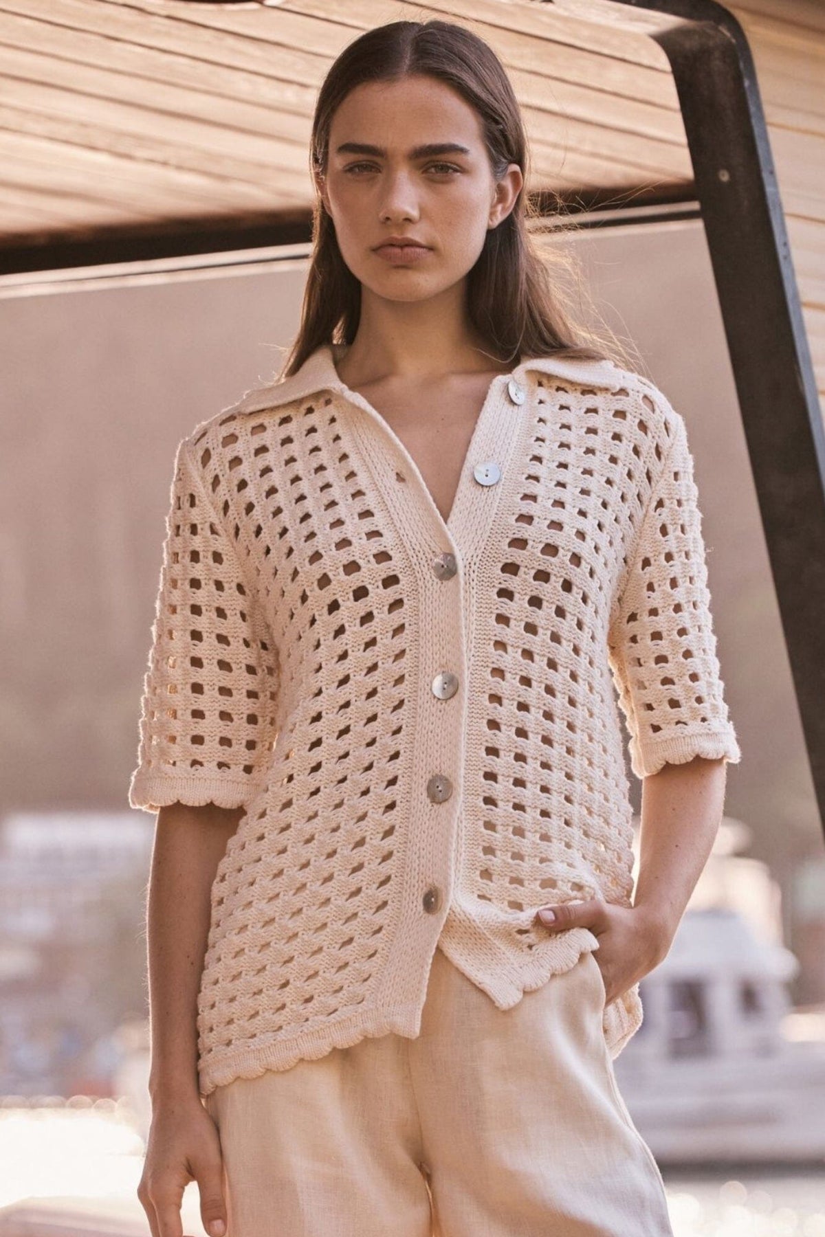 LITTLE LIES Della Crochet Shirt - Cream Shirts &amp; Blouses - Zabecca Living