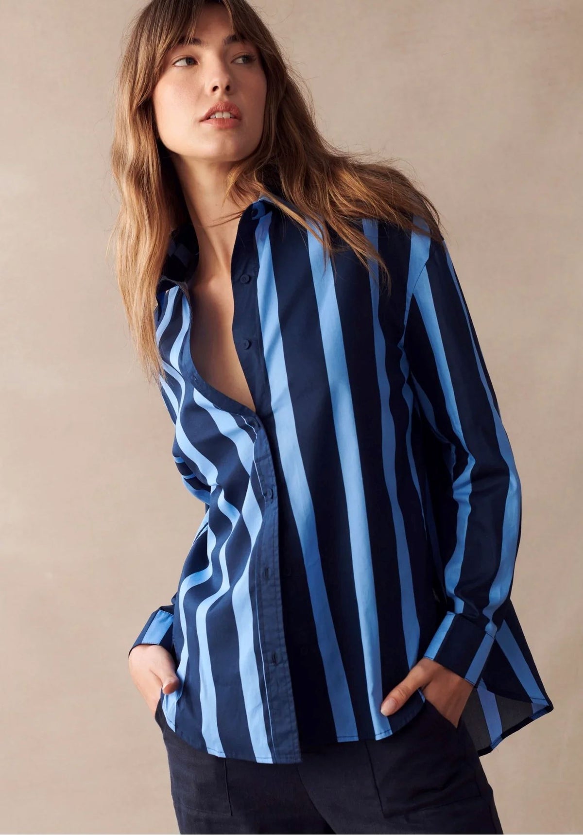 LITTLE LIES Kira Shirt - Navy and Blue Stripe Shirts & Blouses - Zabecca Living