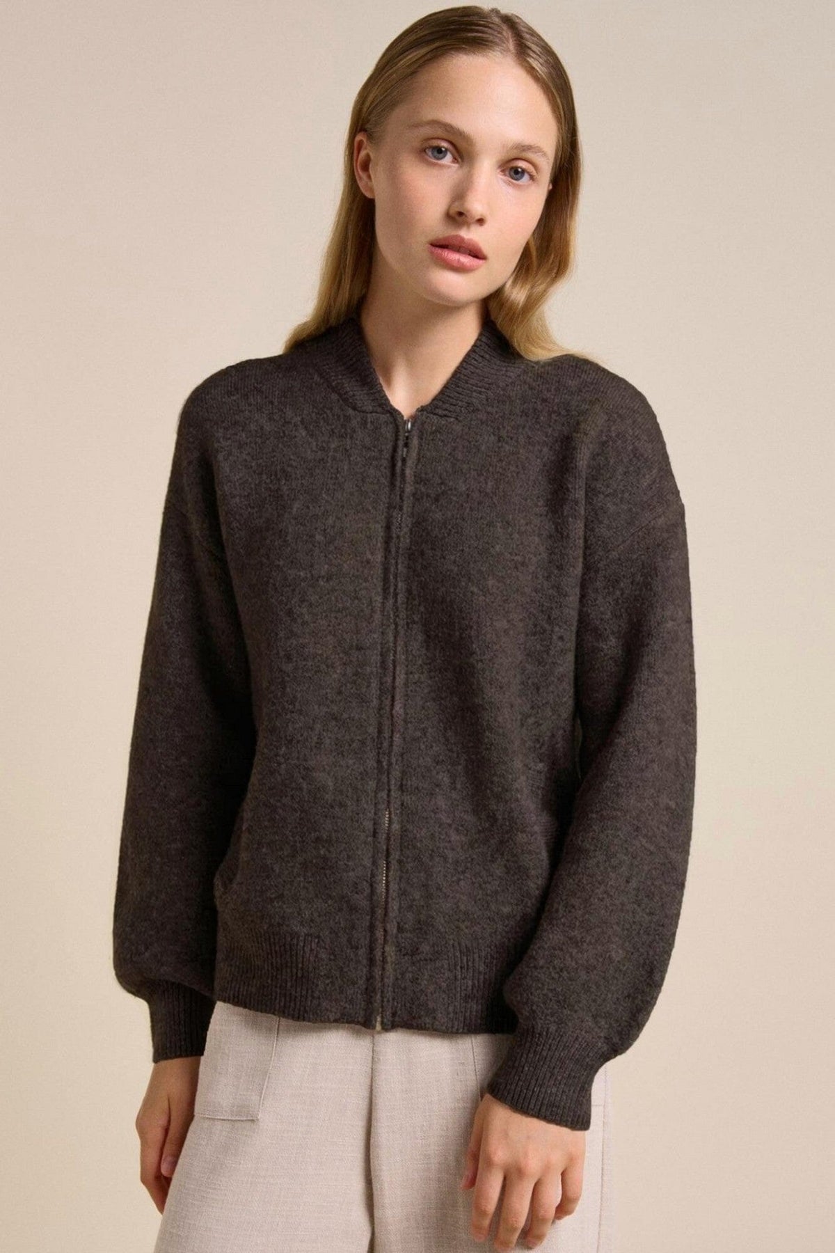 LITTLE LIES Knitted Bomber - Chocolate Jacket - Zabecca Living