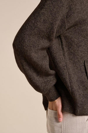 LITTLE LIES Knitted Bomber - Chocolate Jacket - Zabecca Living