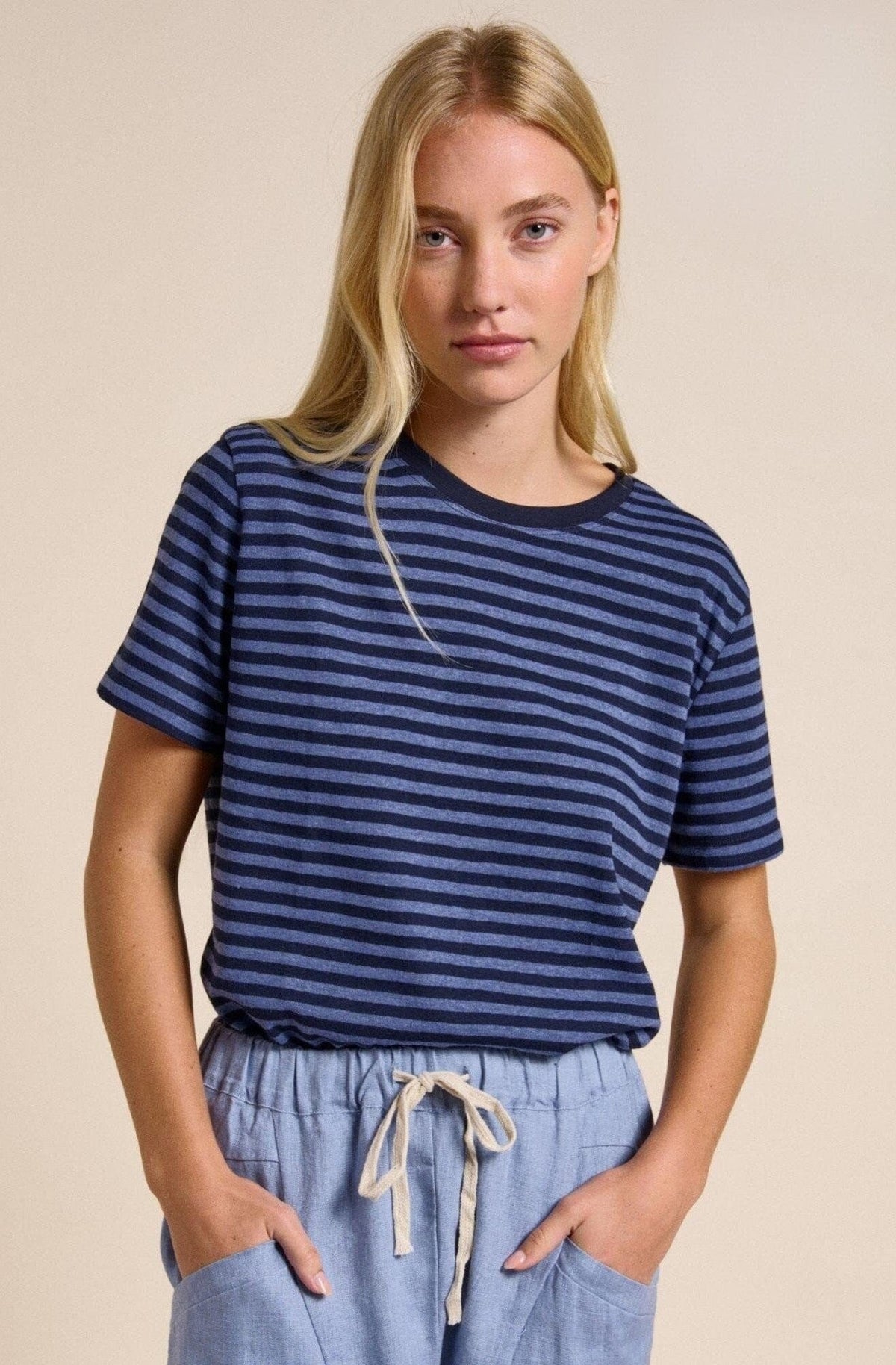 LITTLE LIES Lola Stripe Tee - Blue/Navy Tee - Zabecca Living