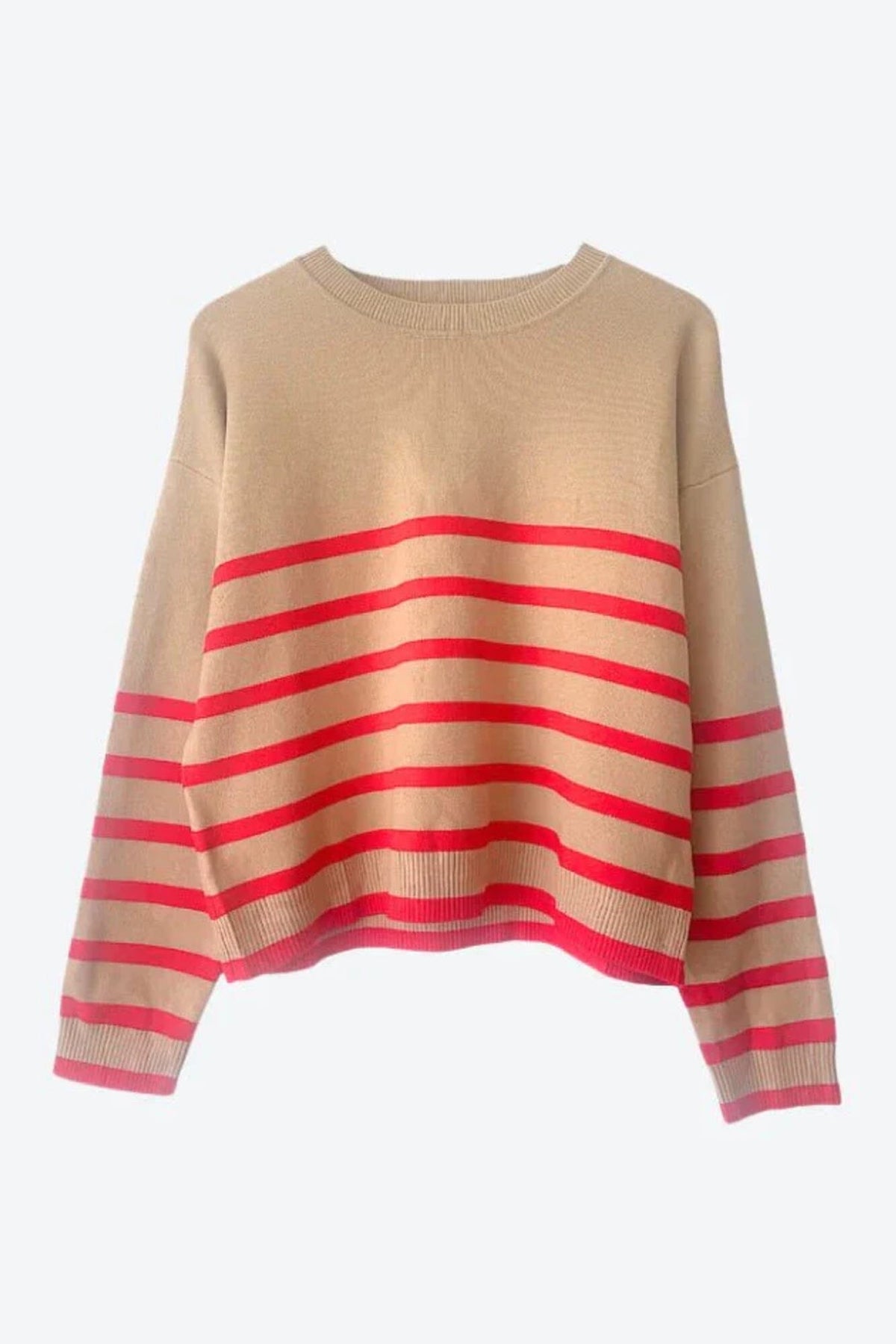 LITTLE LIES Lottie Stripe Sweater - Camel / Red SWEATER - Zabecca Living