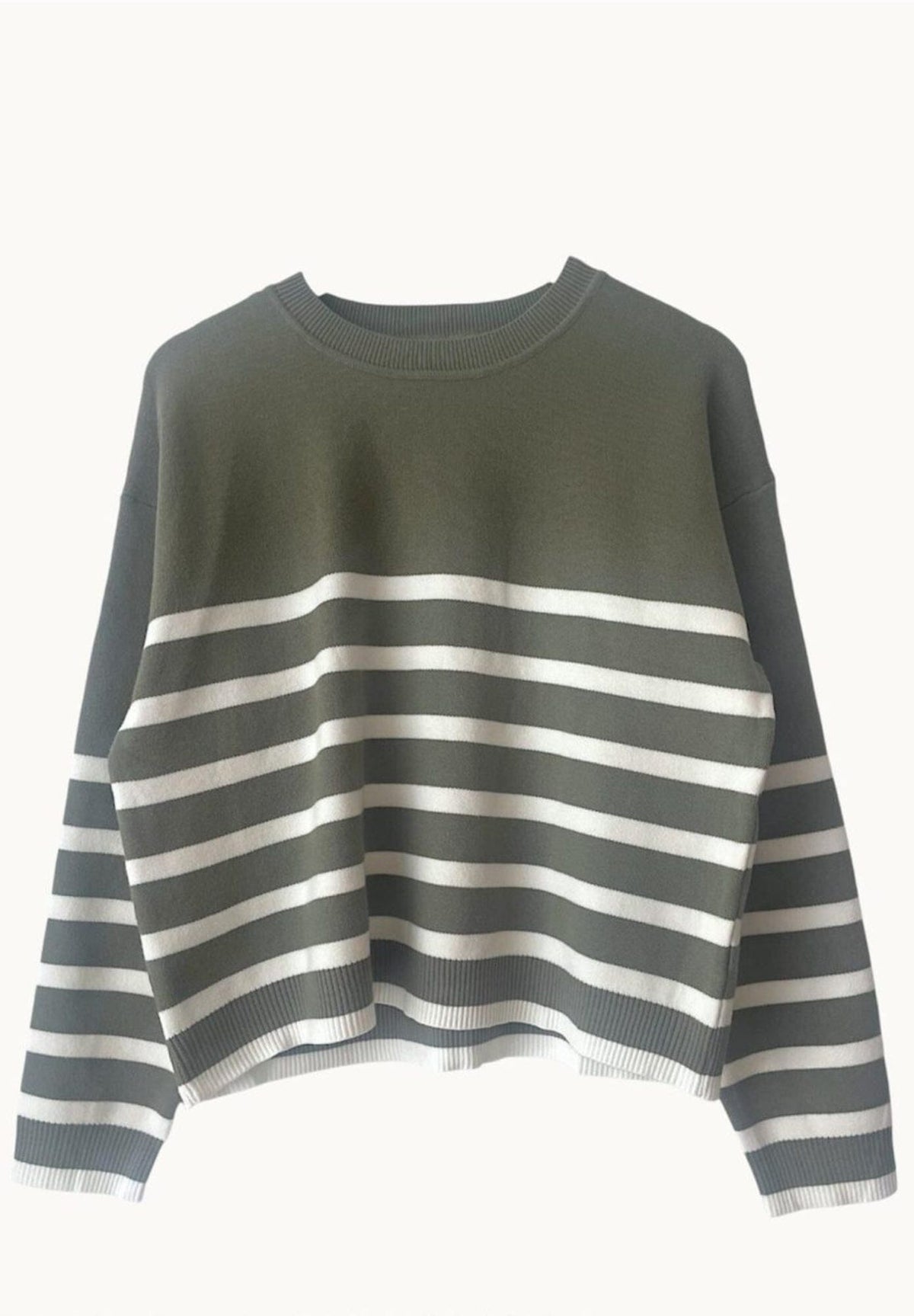 LITTLE LIES Lottie Stripe Sweater - Khaki / White SWEATER - Zabecca Living