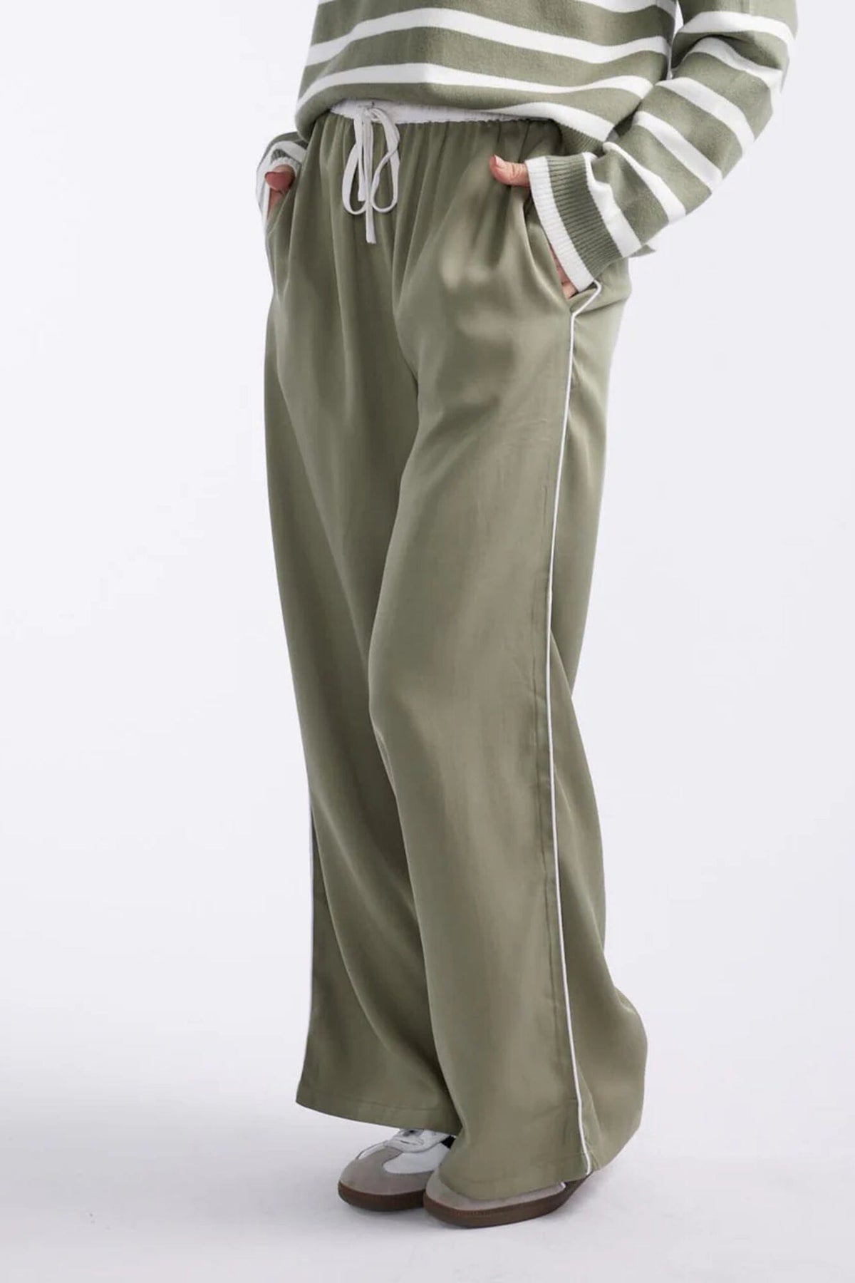 LITTLE LIES Lottie Stripe Sweater - Khaki / White SWEATER - Zabecca Living