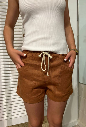 LITTLE LIES Luxe Linen Shorts - Terracotta SHORTS - Zabecca Living
