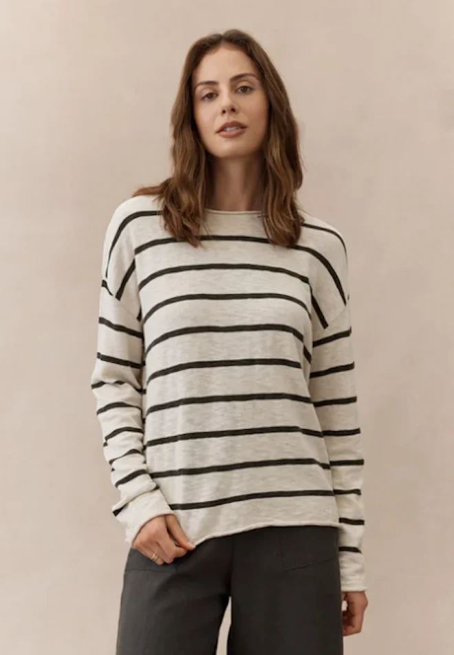 LITTLE LIES Minnie Top - Charcoal Stripe Jumpers + Knitwear - Zabecca Living