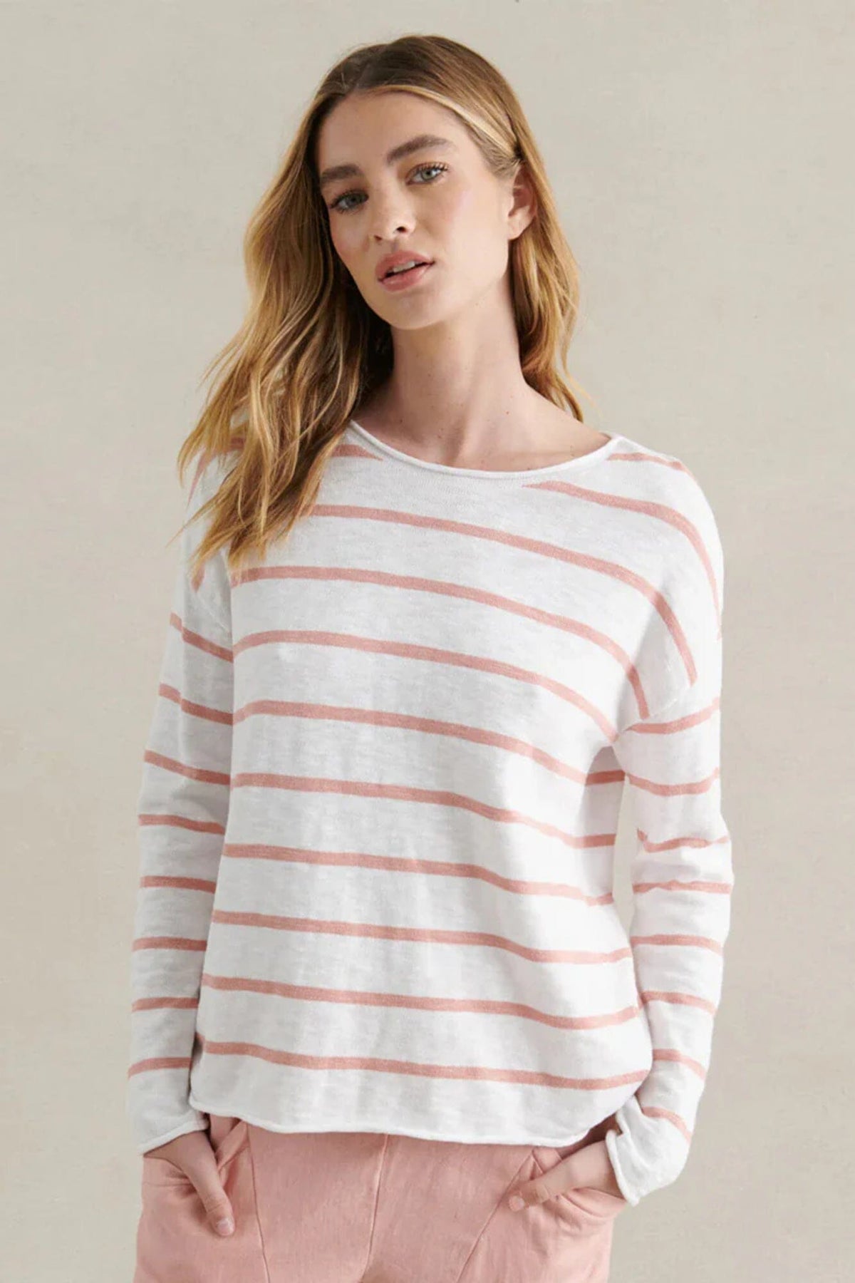 LITTLE LIES Minnie Top - Peach Stripe Jumpers + Knitwear - Zabecca Living