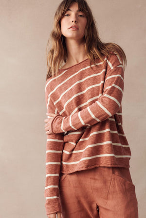 LITTLE LIES Minnie Top - Terracotta/Stone Stripe Jumpers + Knitwear - Zabecca Living