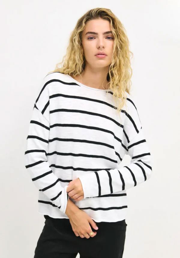 LITTLE LIES Minnie Top - White / Black Stripe Jumpers + Knitwear - Zabecca Living