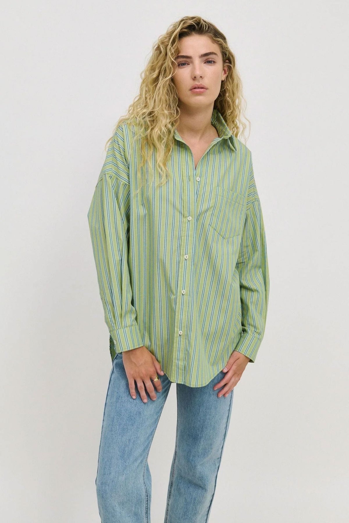 LITTLE LIES Molly Shirt - Green Stripe Shirts &amp; Blouses - Zabecca Living