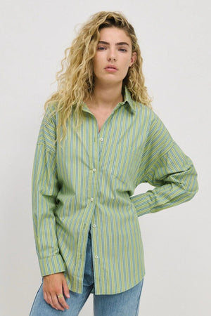 LITTLE LIES Molly Shirt - Green Stripe Shirts & Blouses - Zabecca Living