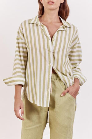 LITTLE LIES Mya Stripe Shirt - Green Shirts & Blouses - Zabecca Living