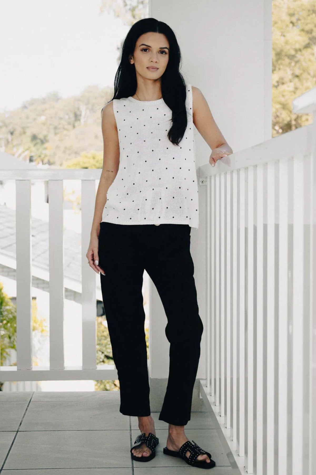 LITTLE LIES Natural Polka Dot Tank Tank - Zabecca Living