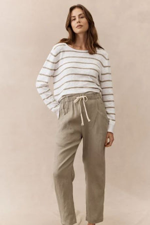 LITTLE LIES Nellie Stripe Top - Khaki & White Jumpers + Knitwear - Zabecca Living