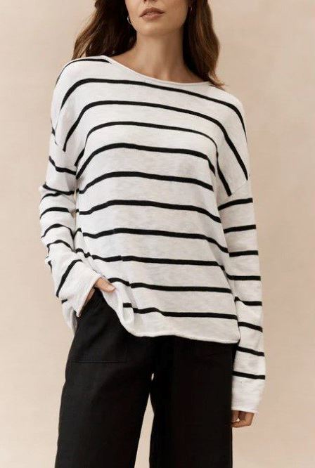 LITTLE LIES Nellie Top - White/ Black Jumpers + Knitwear - Zabecca Living