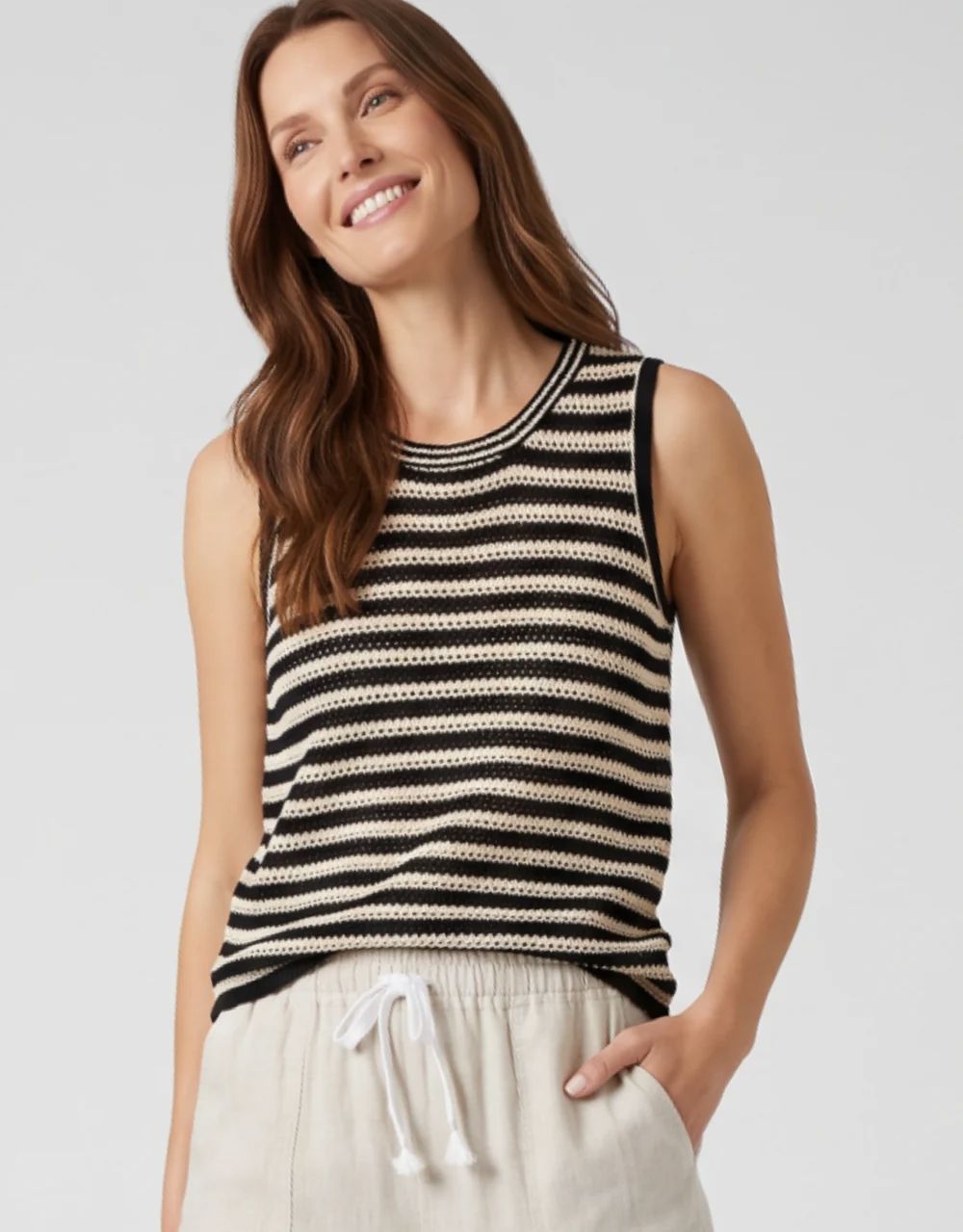 LITTLE LIES Nina Tank - Natural/ Black Tank - Zabecca Living
