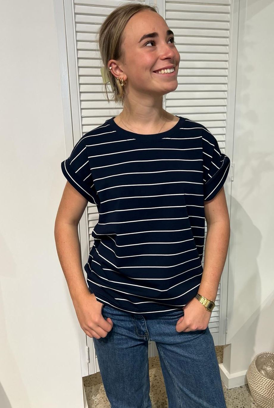 LITTLE LIES Rhodes Stripe Tee - Navy / White Tee - Zabecca Living
