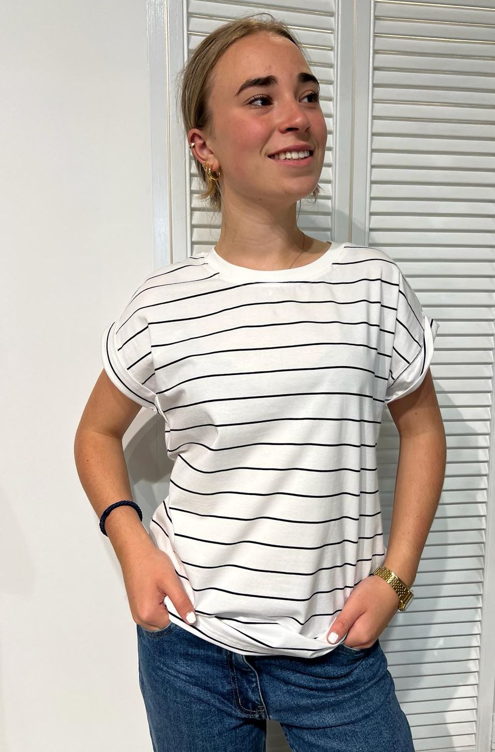 LITTLE LIES Rhodes Stripe Tee - White / Black Tee - Zabecca Living