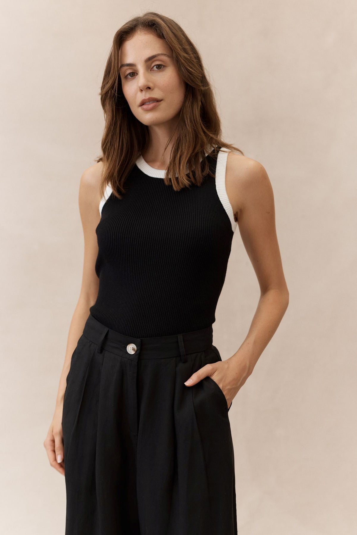 LITTLE LIES Ria Tank - Black White Tank - Zabecca Living