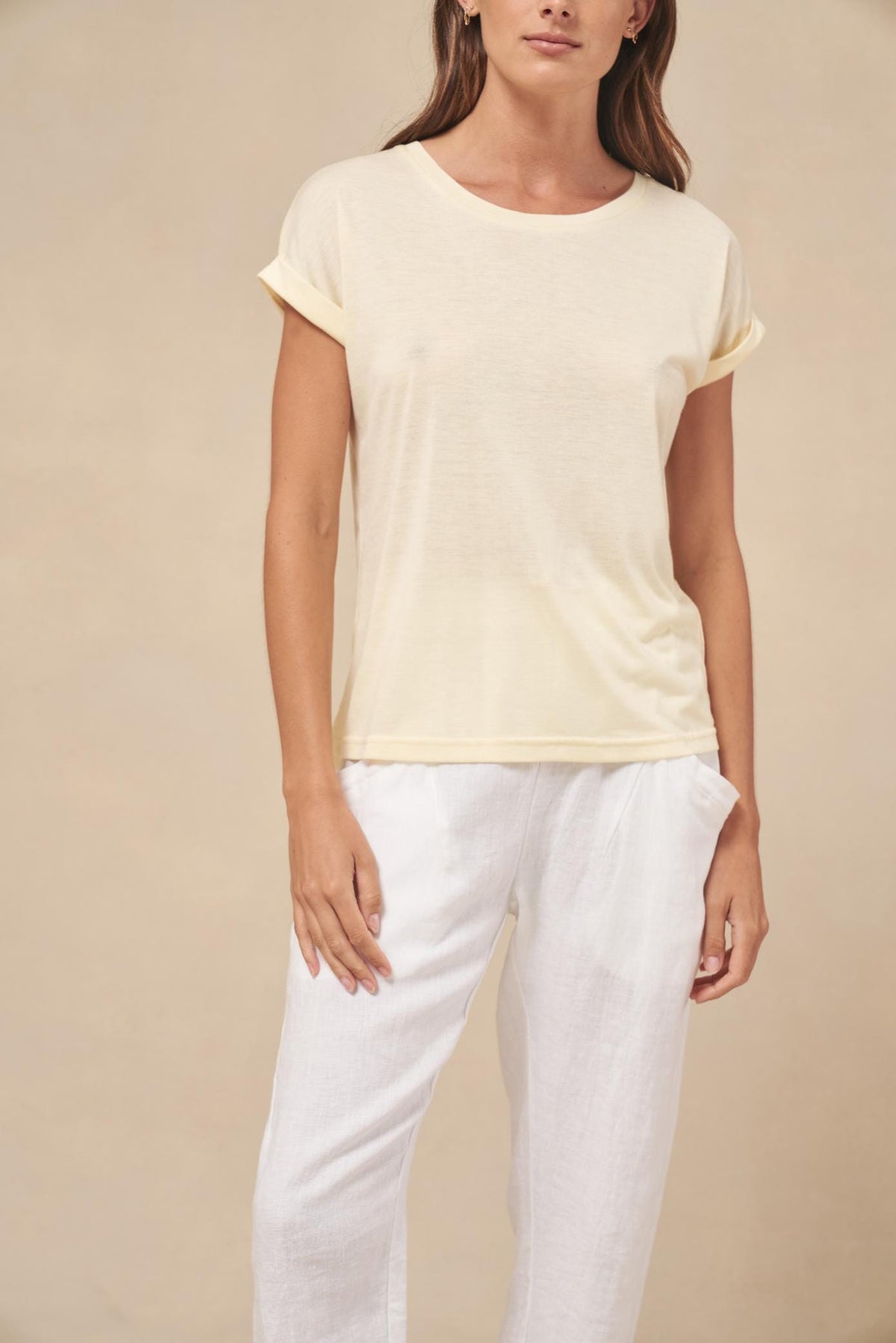 LITTLE LIES Roll Sleeve Tee - Lemon Tee - Zabecca Living