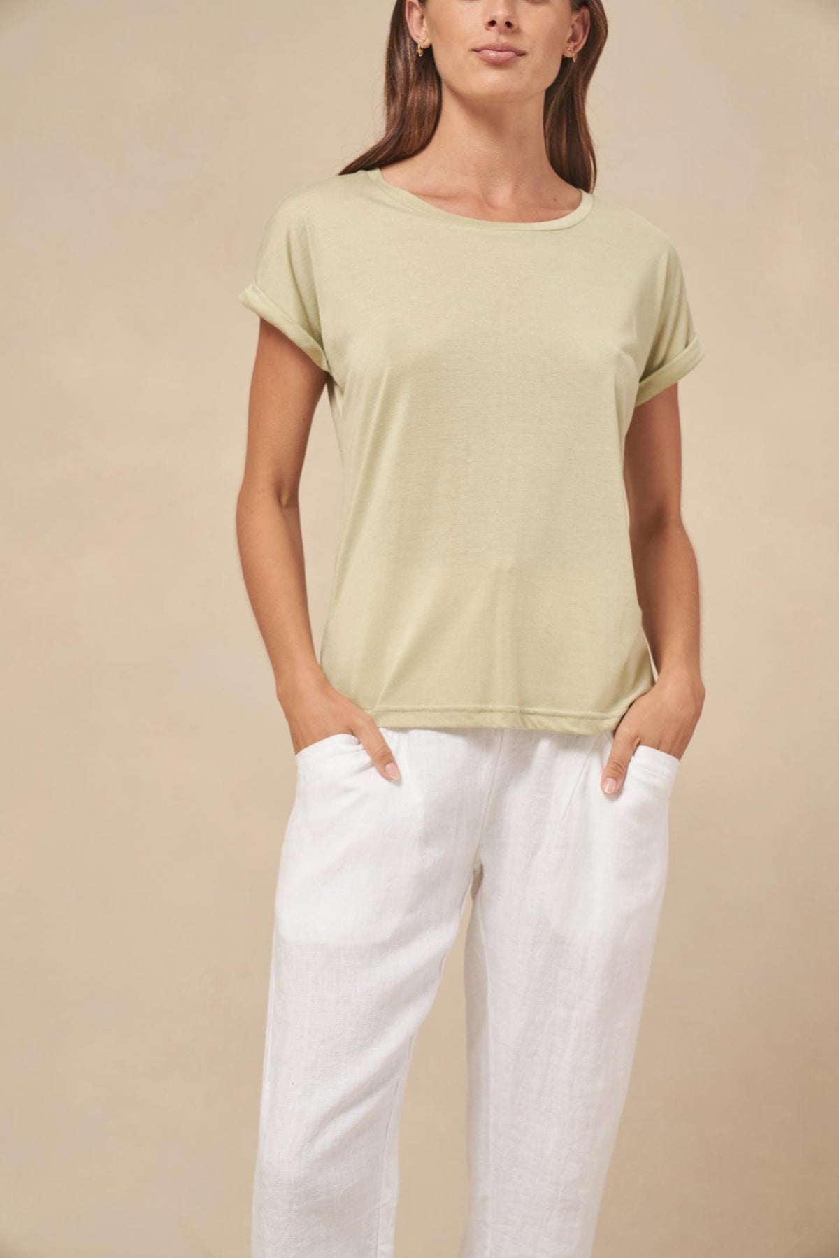 LITTLE LIES Roll Sleeve Tee - Sage Tee - Zabecca Living