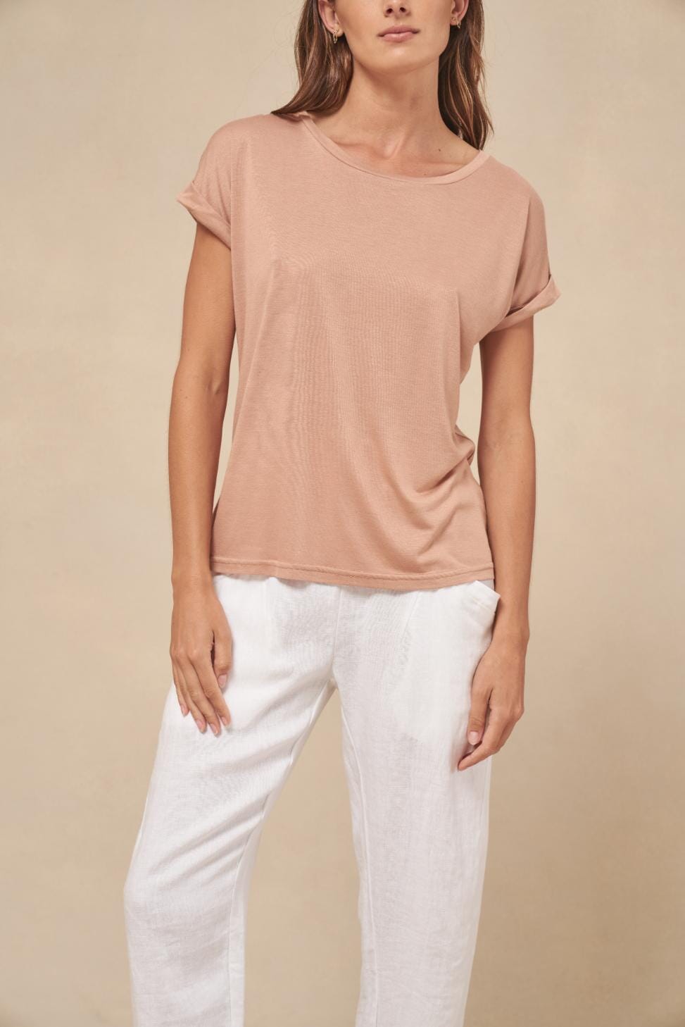 LITTLE LIES Roll Sleeve Tee - Tan Tee - Zabecca Living