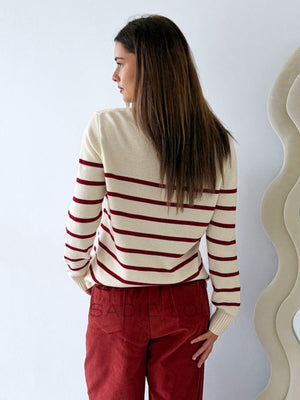 LITTLE LIES Serena Stripe Sweater - Cherry / White SWEATER - Zabecca Living