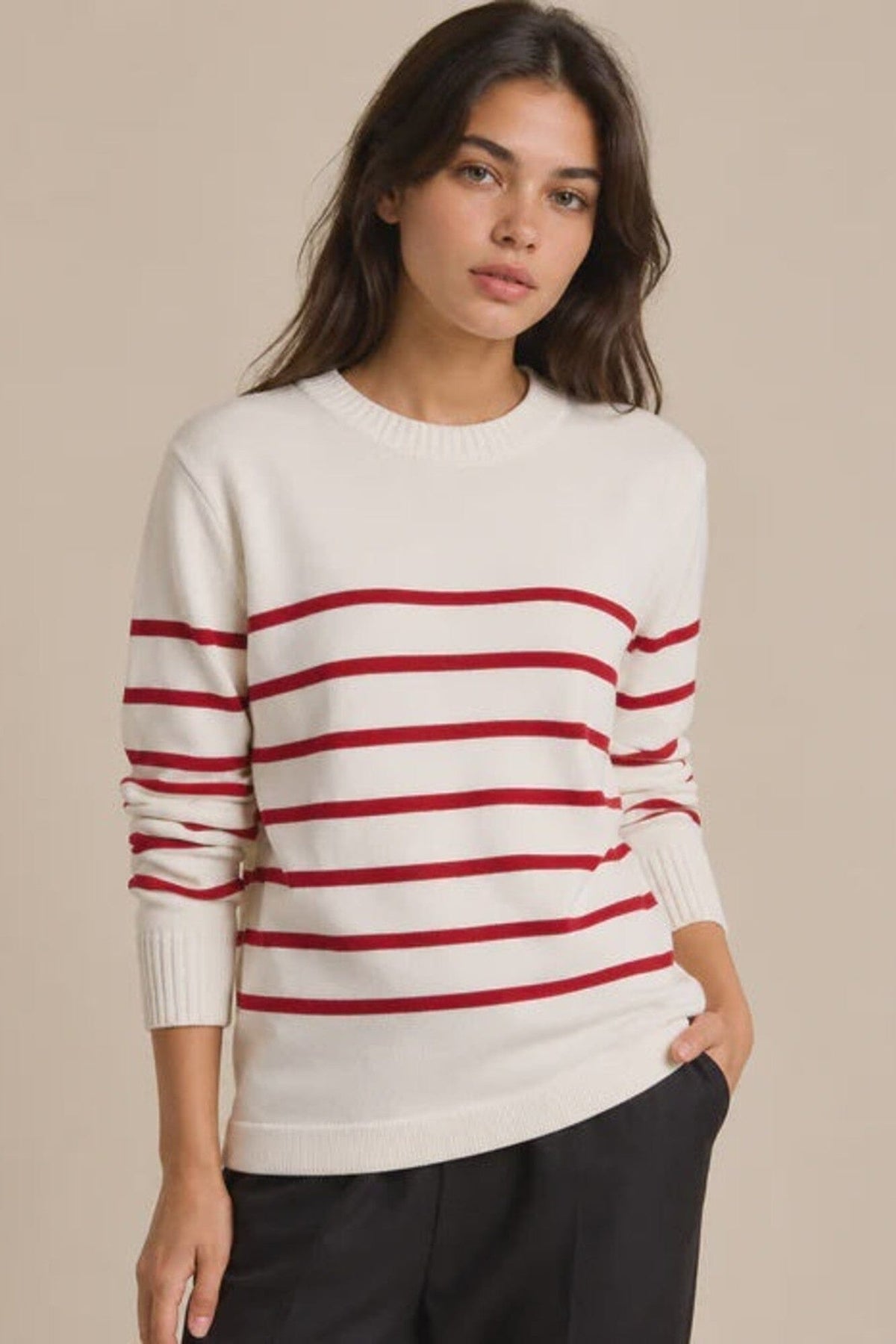 LITTLE LIES Serena Stripe Sweater - Cherry / White SWEATER - Zabecca Living