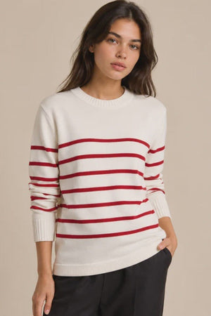 LITTLE LIES Serena Stripe Sweater - Cherry / White SWEATER - Zabecca Living