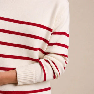 LITTLE LIES Serena Stripe Sweater - Cherry / White SWEATER - Zabecca Living