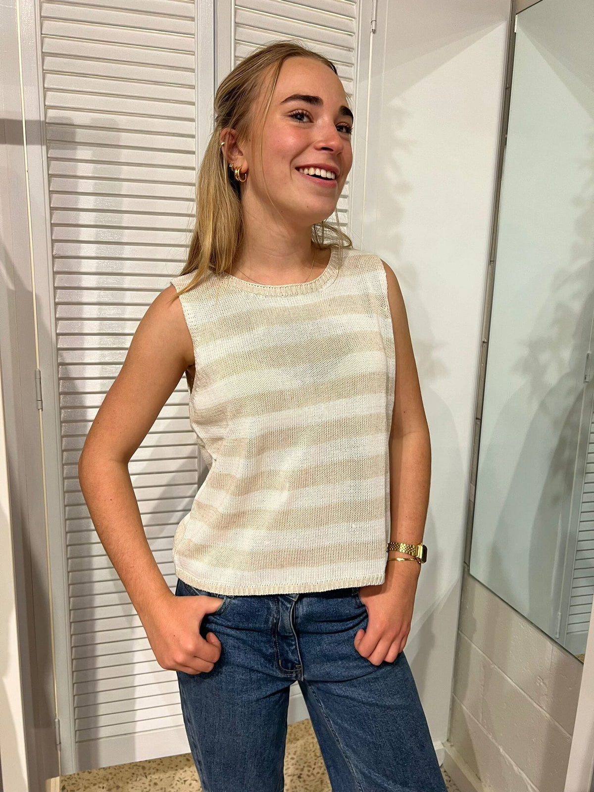 LITTLE LIES Stripe Spring Tank - White/ Natural Tank - Zabecca Living
