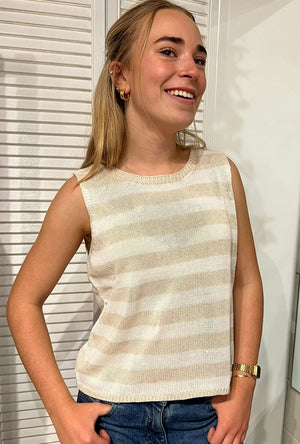 LITTLE LIES Stripe Spring Tank - White/ Natural Tank - Zabecca Living