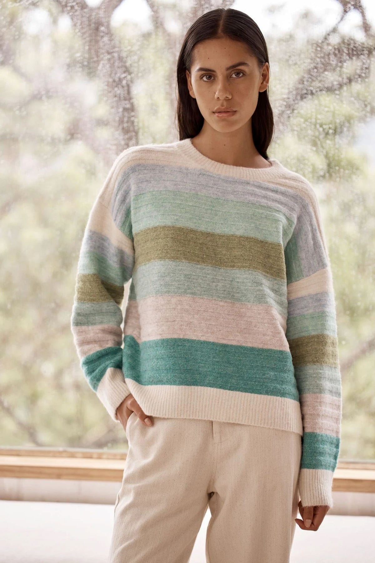 LITTLE LIES Stripe Suri Jumper - Aqua Jumpers + Knitwear - Zabecca Living